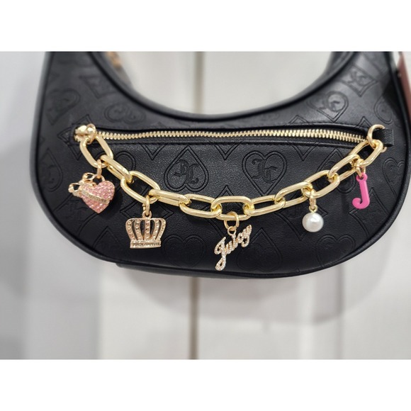 NWT Rare Juicy Couture Top Notch Hobo Shoulder Bag Black Charms Gold Y2K - Picture 5 of 5